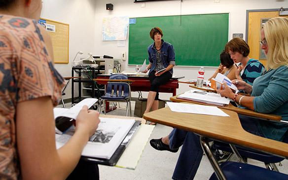 Ann Williams leading a French class